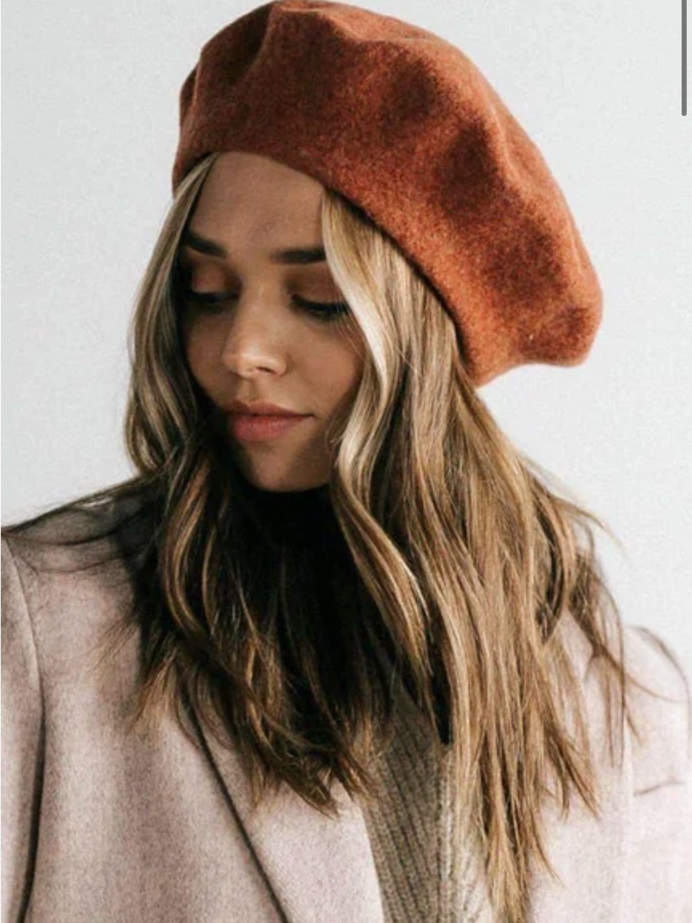 Rust Brown Wool Beret - Gigi Pip